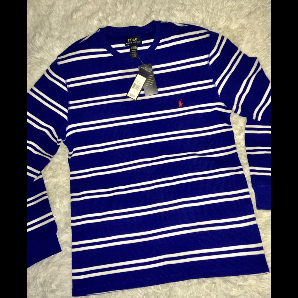Ralph Lauren Polo Royal Stripe Waffle Knit Mens Shirt sz LG & XL